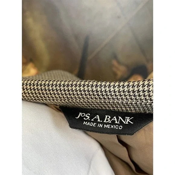 Jos A Bank Signature 43R Tan & Black Houndstooth 100% Wool‎ 2Btn Blazer Jacket